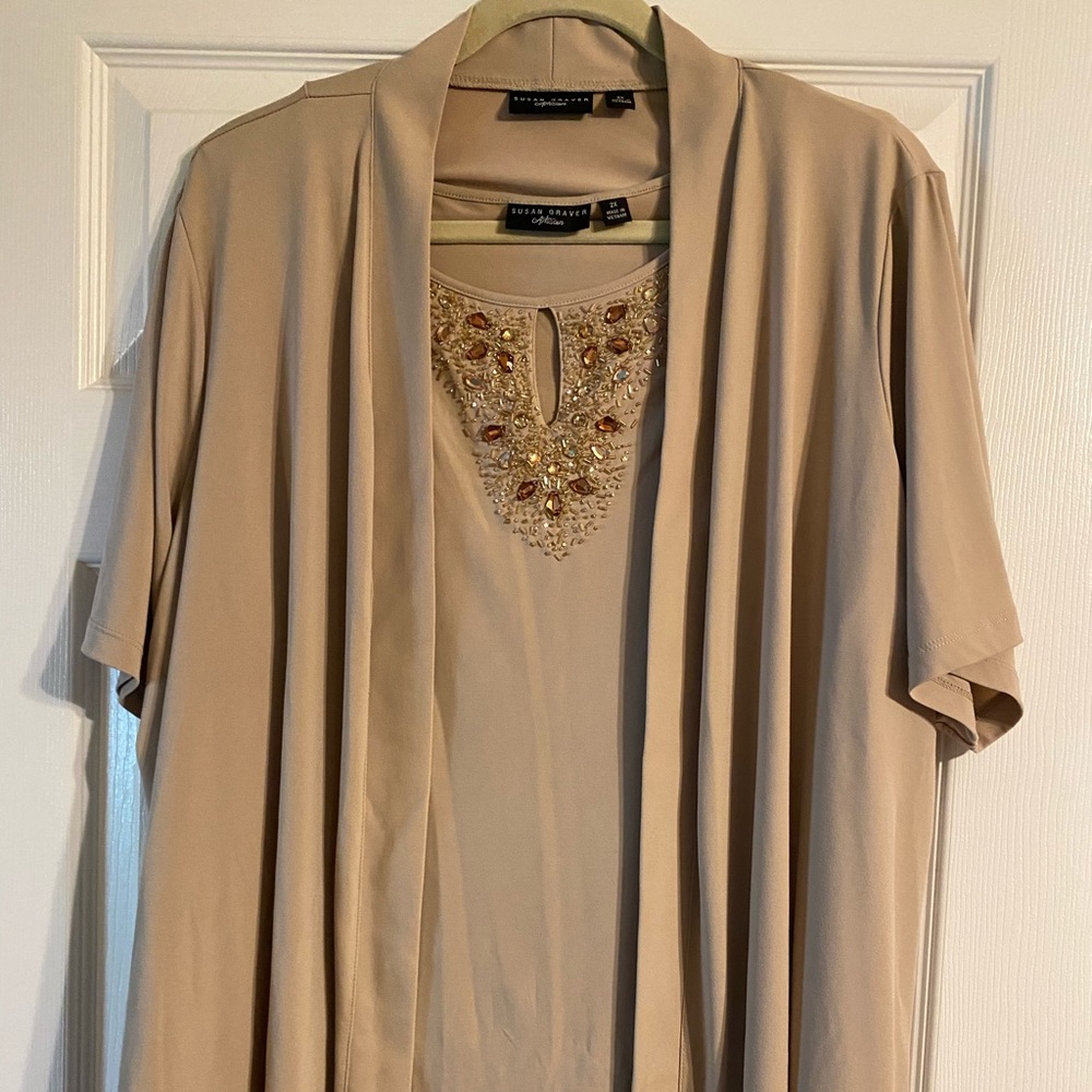 2X Jeweled Sleeveless Top with Short Sleeve Jacket